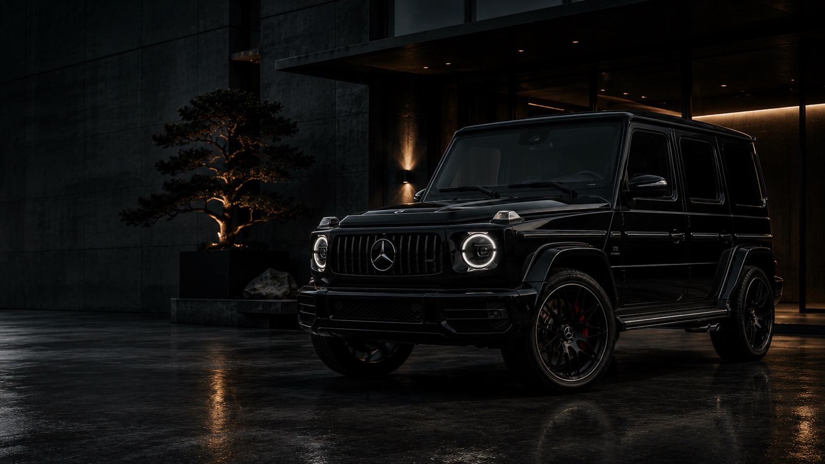 Черный Mercedes-Benz G-Class в современной архитектуре